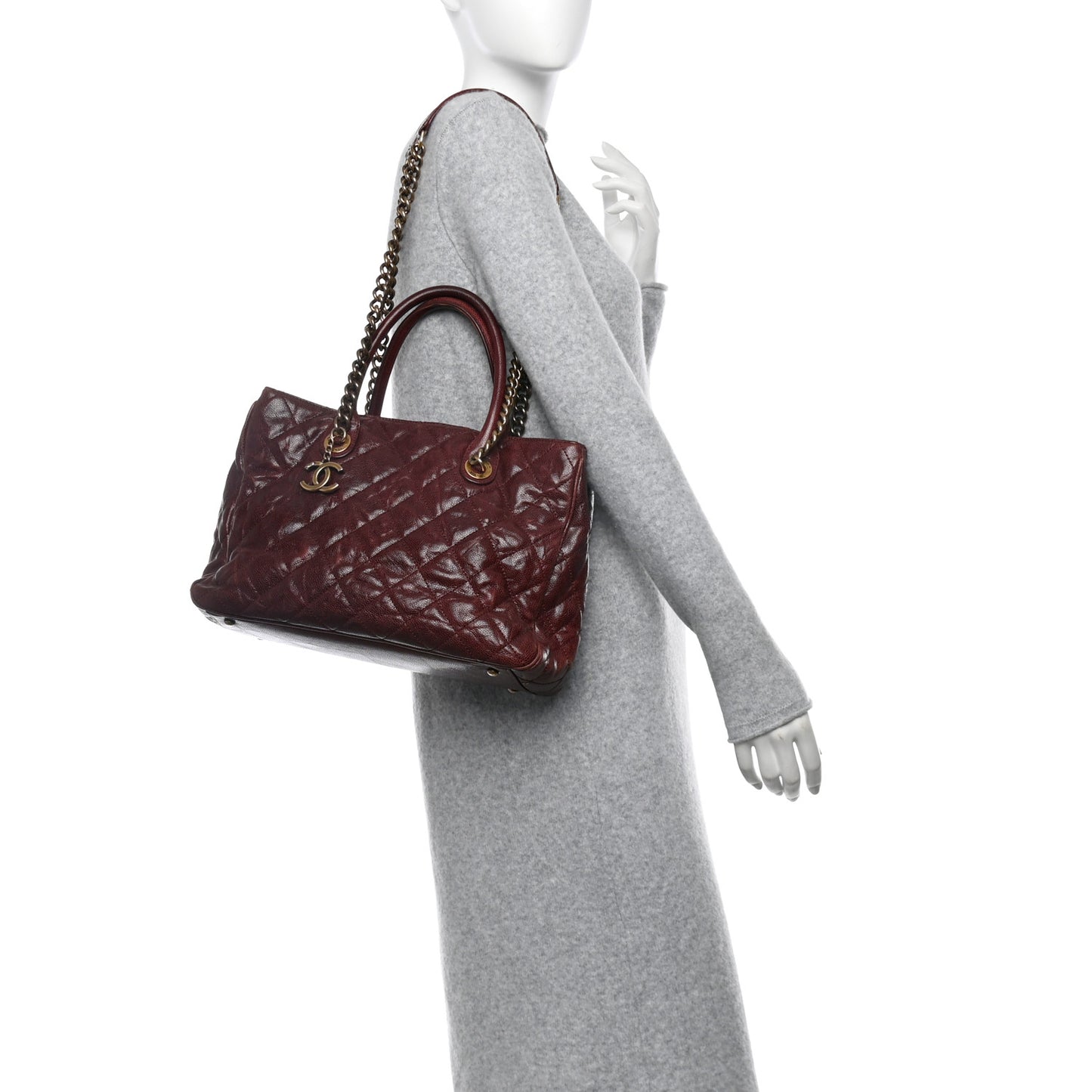 Glazed Caviar Quilted Small Shiva Tote Burgundy
