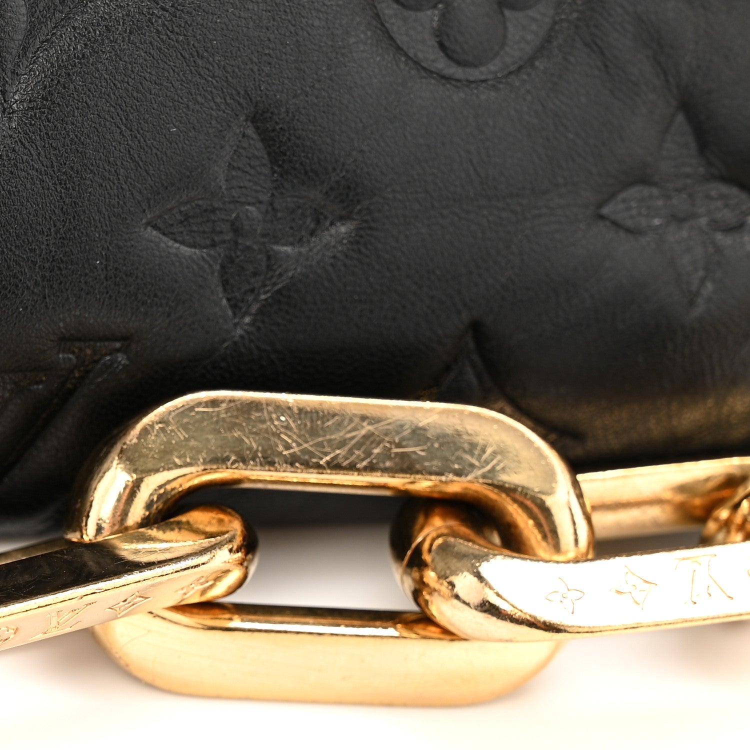 Louis Vuitton Lambskin Embossed Monogram Coussin MM Black 1807294