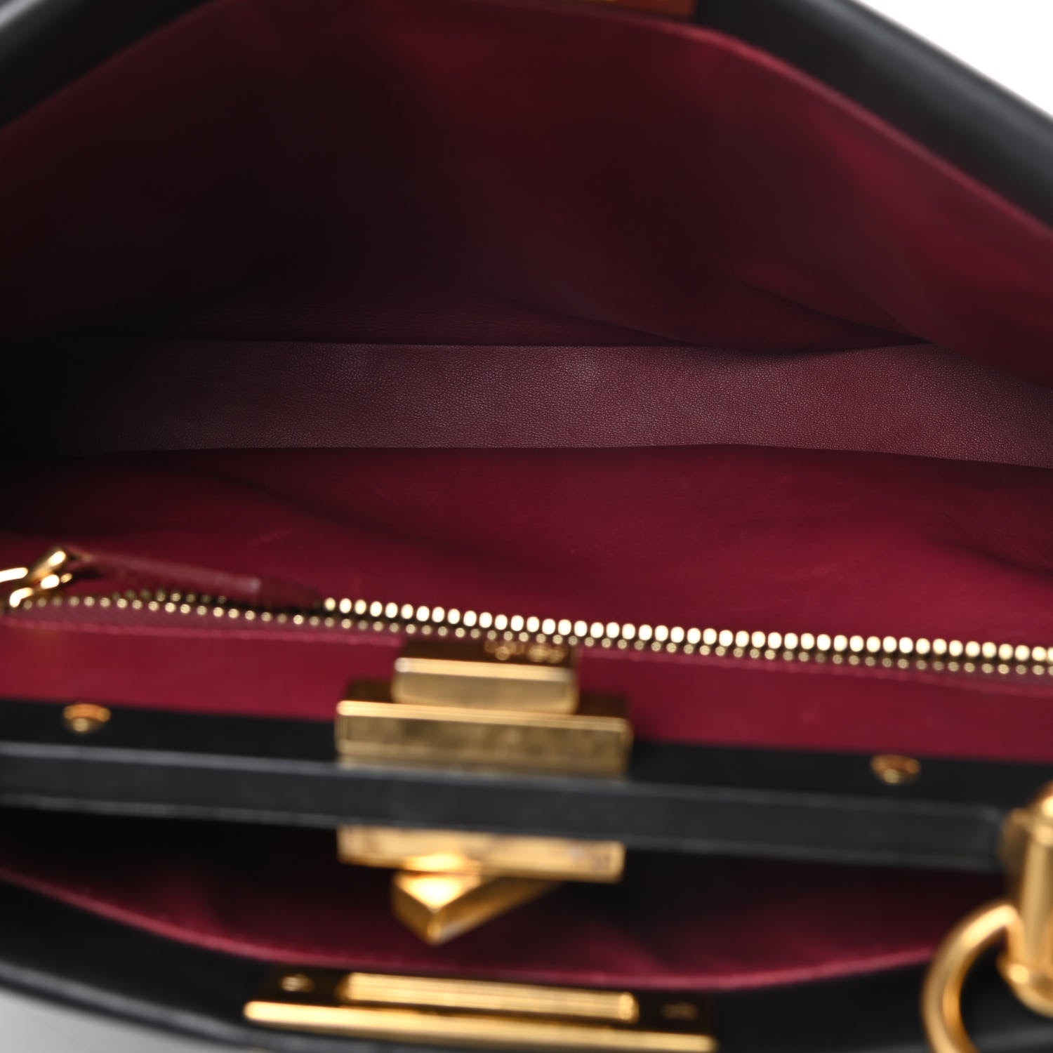 Fendi Vitello Morgan Shiny Nappa Medium Peekaboo Iconic Satchel Black Ciliegia 7 of 13
