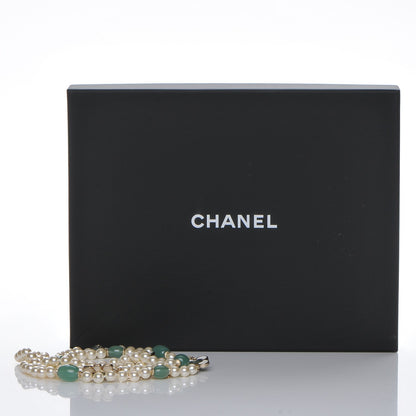 Chanel Pearl Gripoix Poured Glass Long Necklace Gold Green White 6 of 6