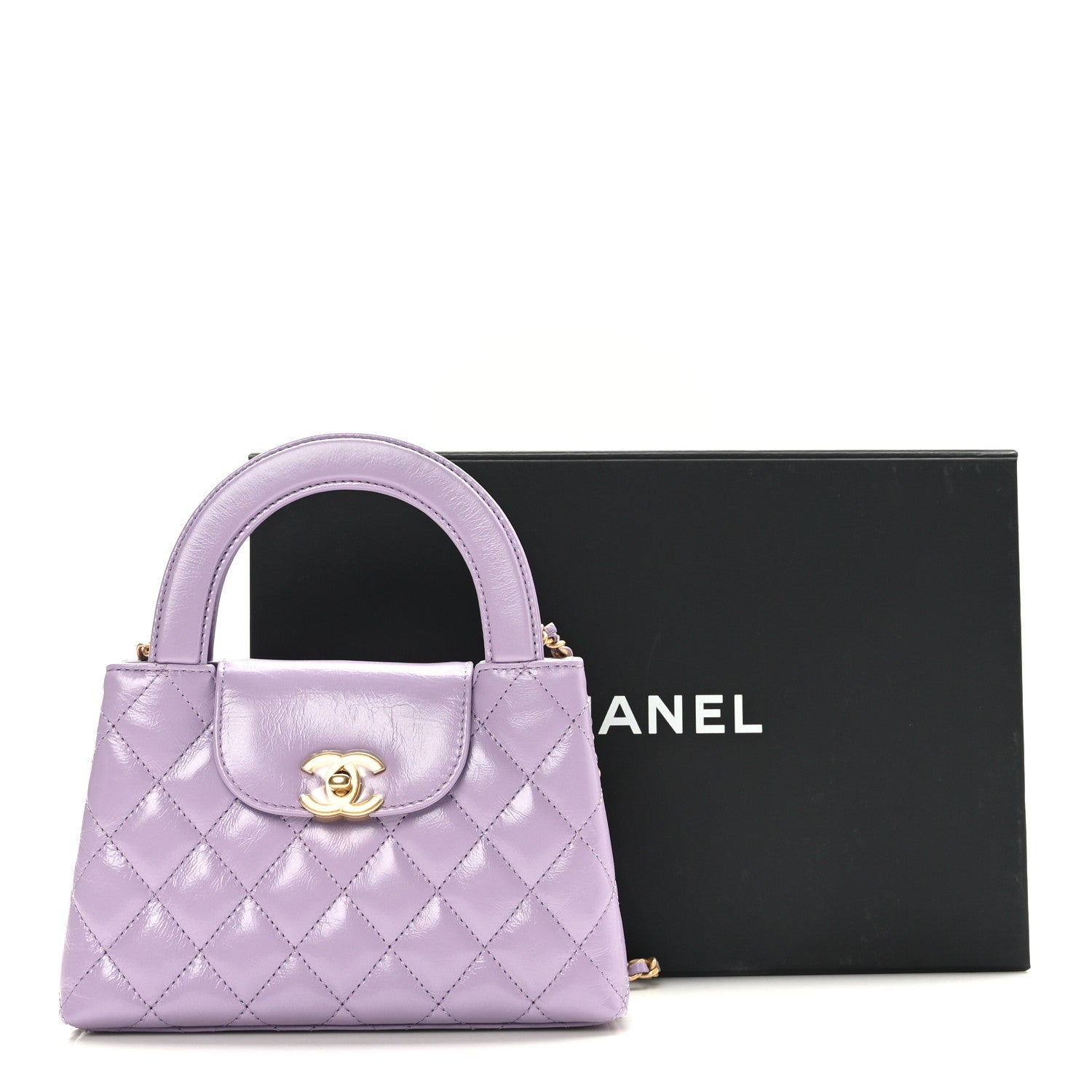 Chanel Shiny Aged Calfskin Quilted Nano Kelly Shopper Lilac 10 of 10