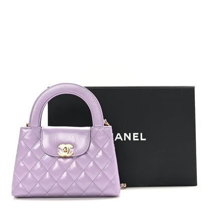 Chanel Shiny Aged Calfskin Quilted Nano Kelly Shopper Lilac 10 of 10