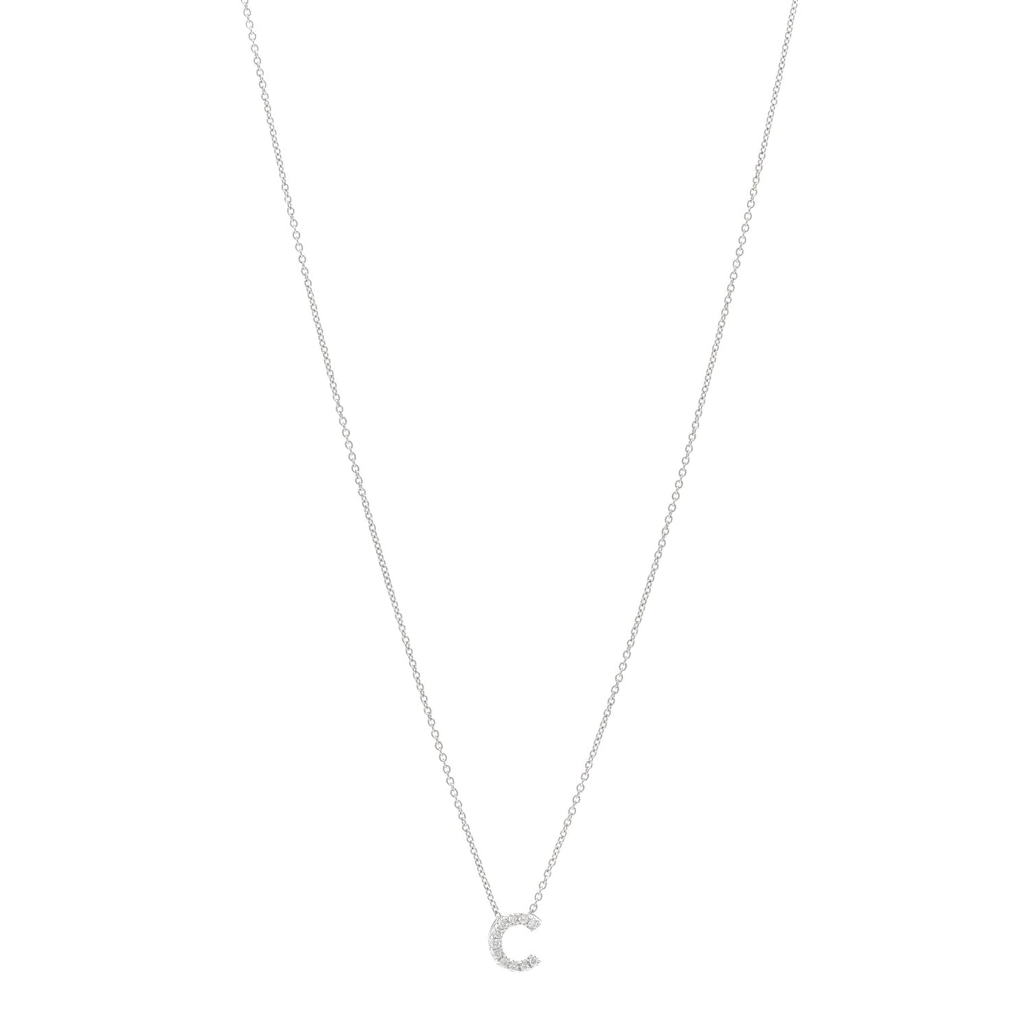 18K White Gold Diamond Love Letter C Pendant Necklace