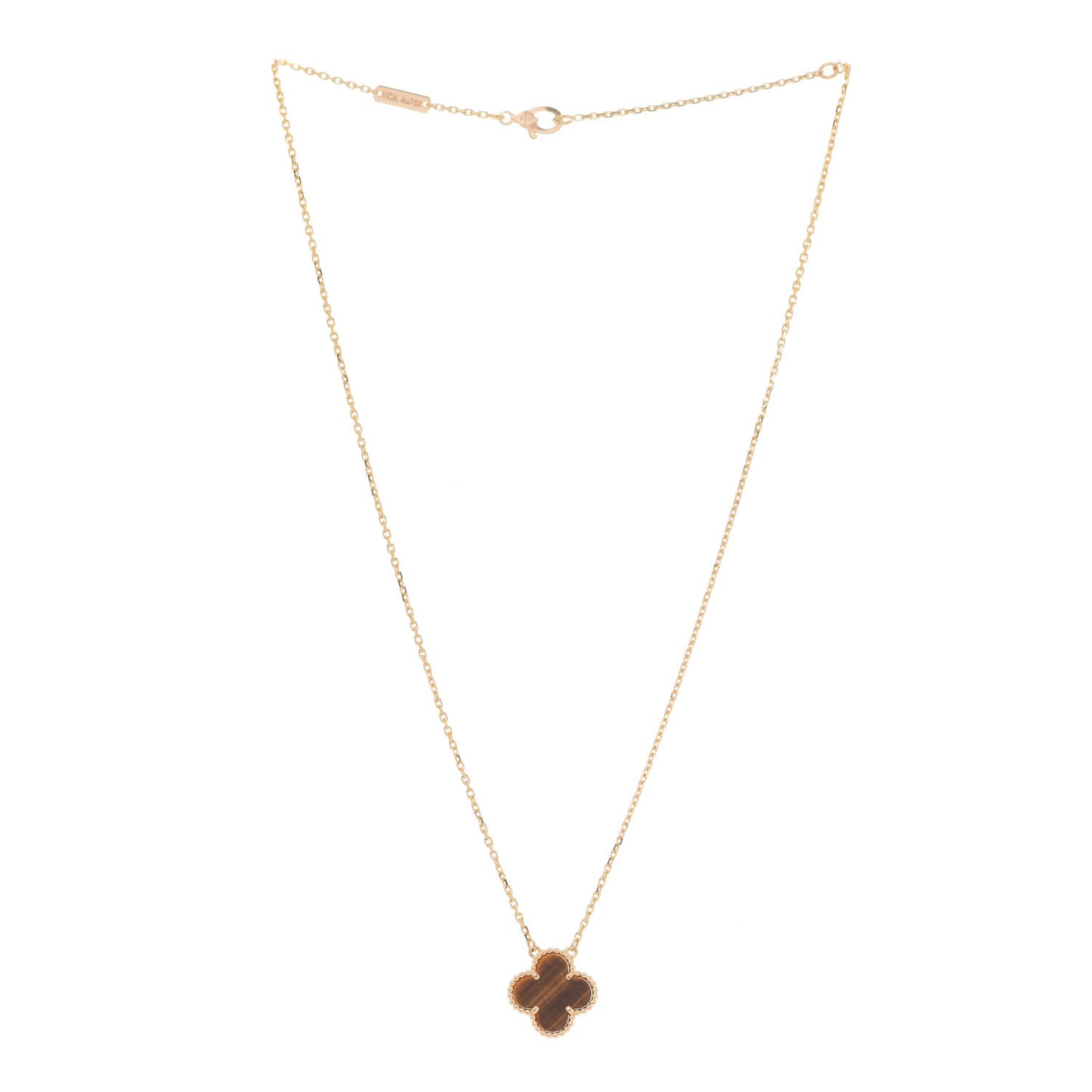 18K Yellow Gold Tiger Eye Vintage Alhambra Pendant Necklace