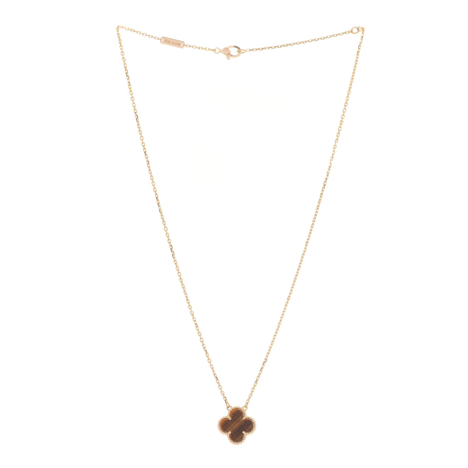 Van Cleef & Arpels 18K Yellow Gold Tiger Eye Vintage Alhambra Pendant Necklace 3 of 6
