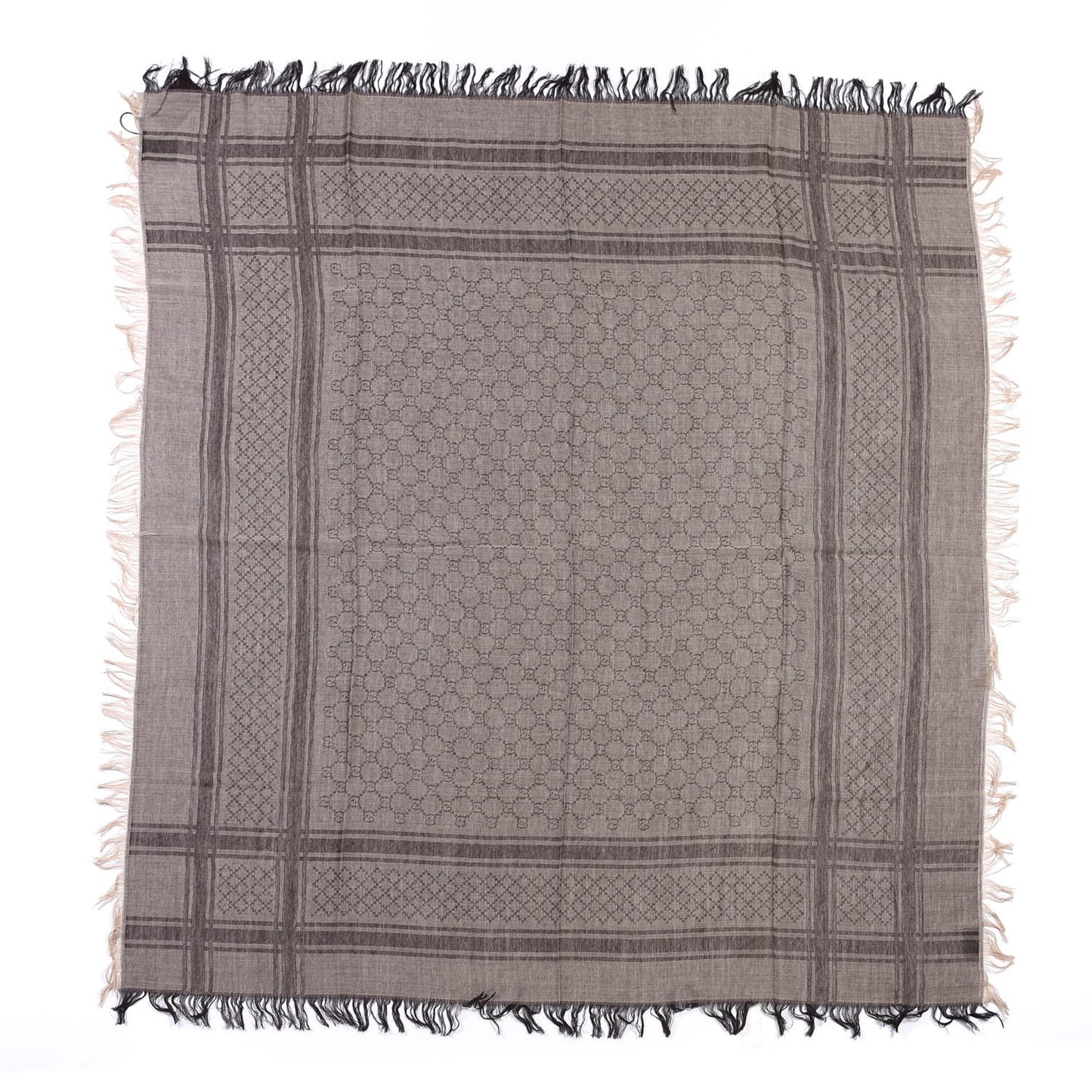 Wool Silk GG Monogram Diamante Plaid Surviee Shawl Beige Dark Brown