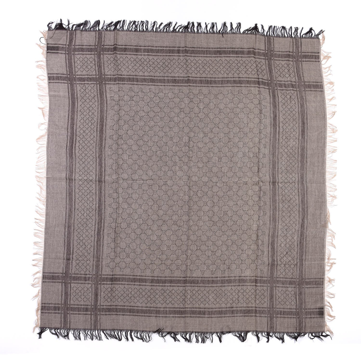 Gucci Wool Silk GG Monogram Diamante Plaid Surviee Shawl Beige Dark Brown 1 of 4