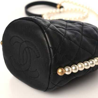 Chanel Calfskin Quilted Pearl Mini About Pearls Drawstring Bucket Bag Black 9 of 9