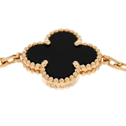 Van Cleef & Arpels 18K Yellow Gold Black Onyx 5 Motifs Vintage Alhambra Bracelet 3 of 5