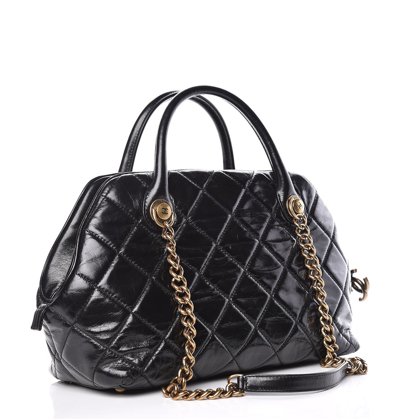Glazed Calfskin Castle Rock Bowling Bag Black