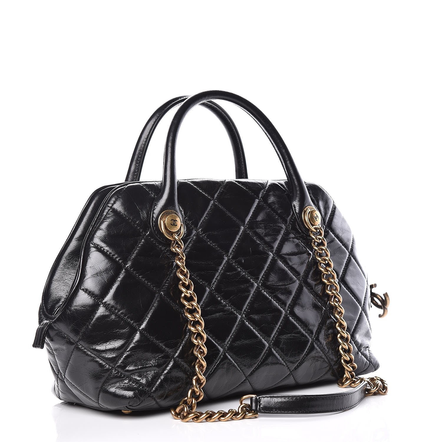 Chanel Glazed Calfskin Castle Rock Bowling Bag Black 3 of 9