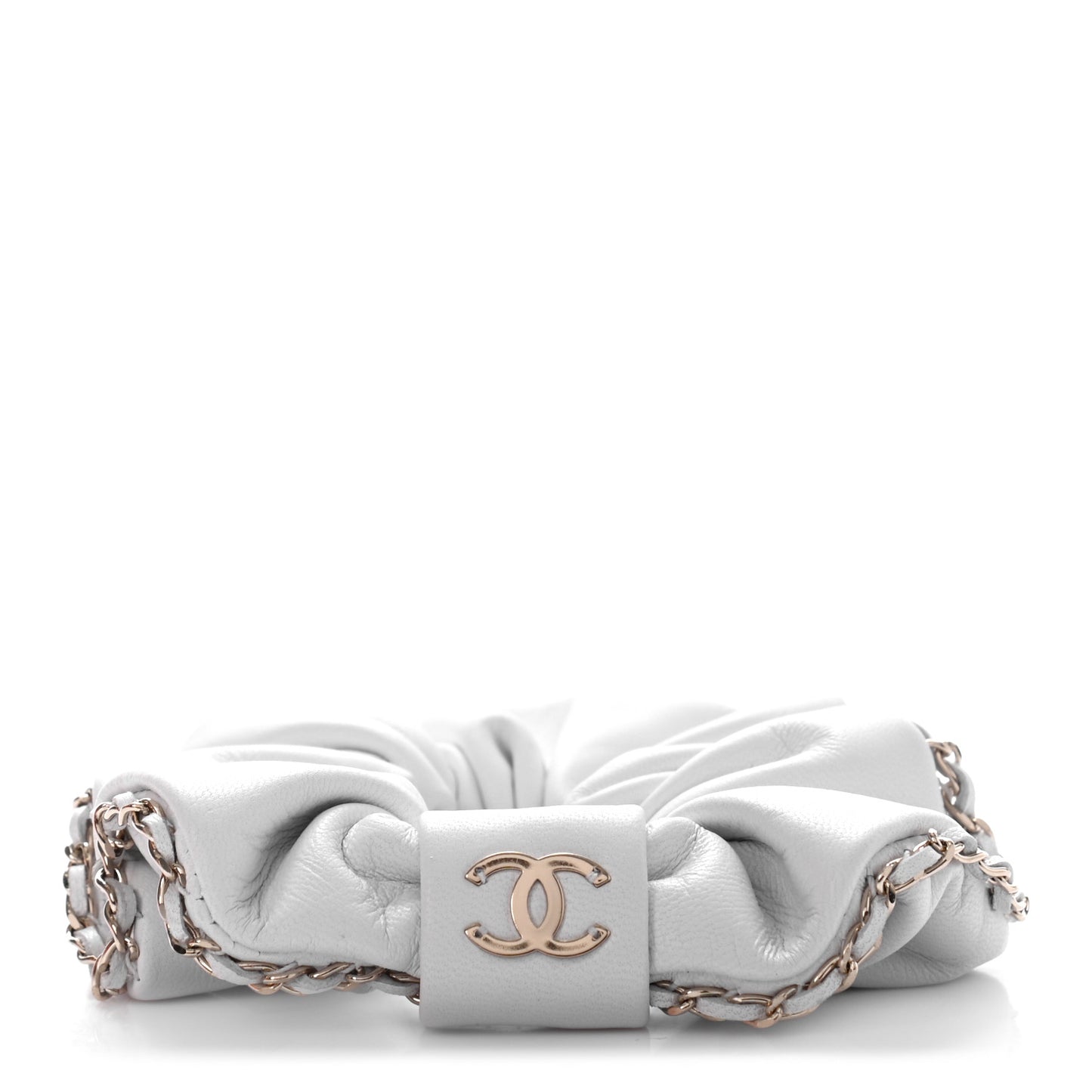 Lambskin Chain CC Hair Scrunchie White Gold