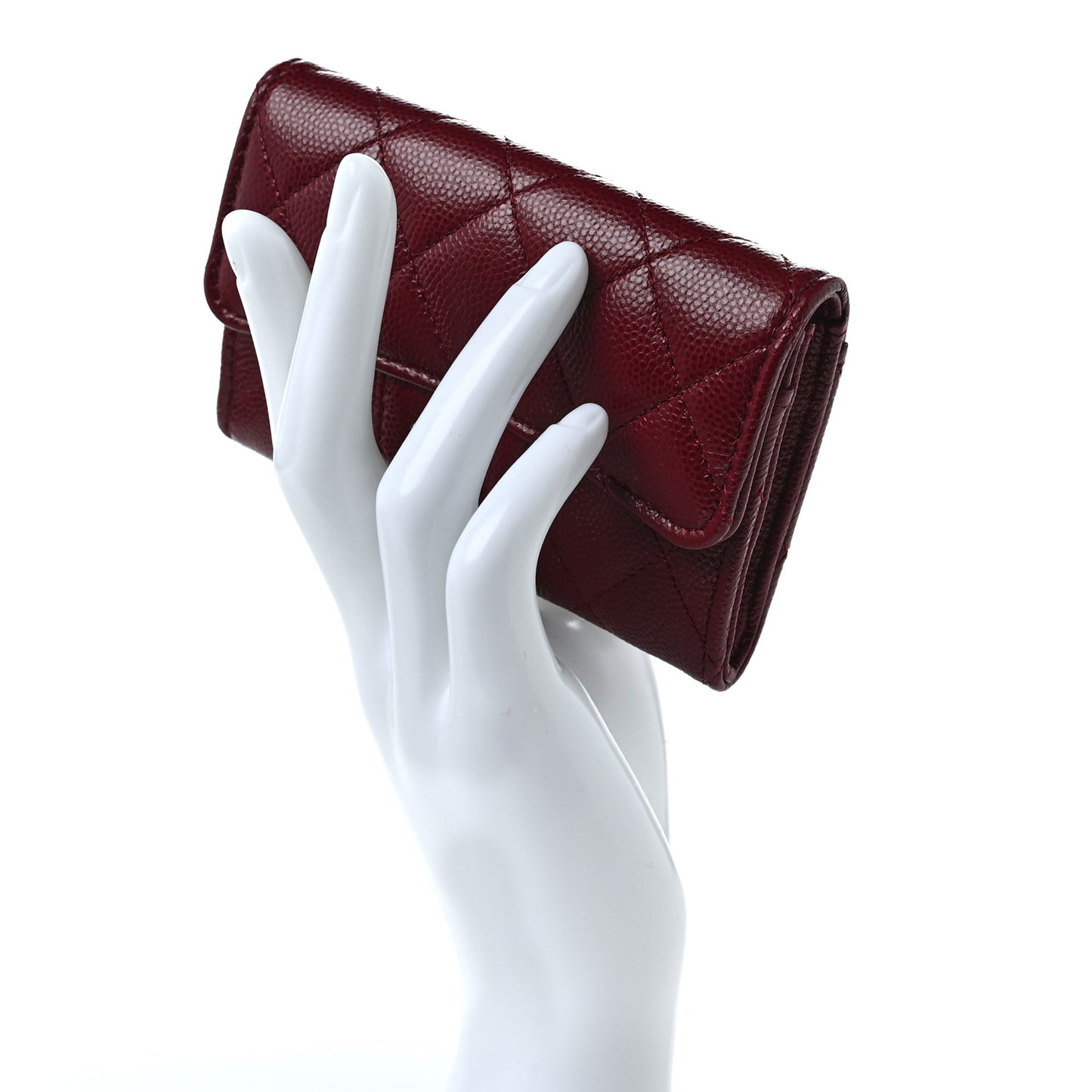 Caviar Quilted Flap Card Holder Wallet Burgundy