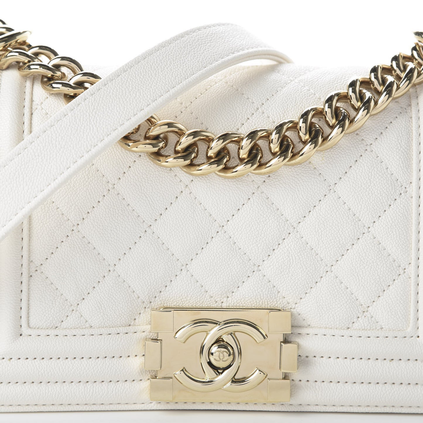 Caviar Quilted Small Boy Flap White