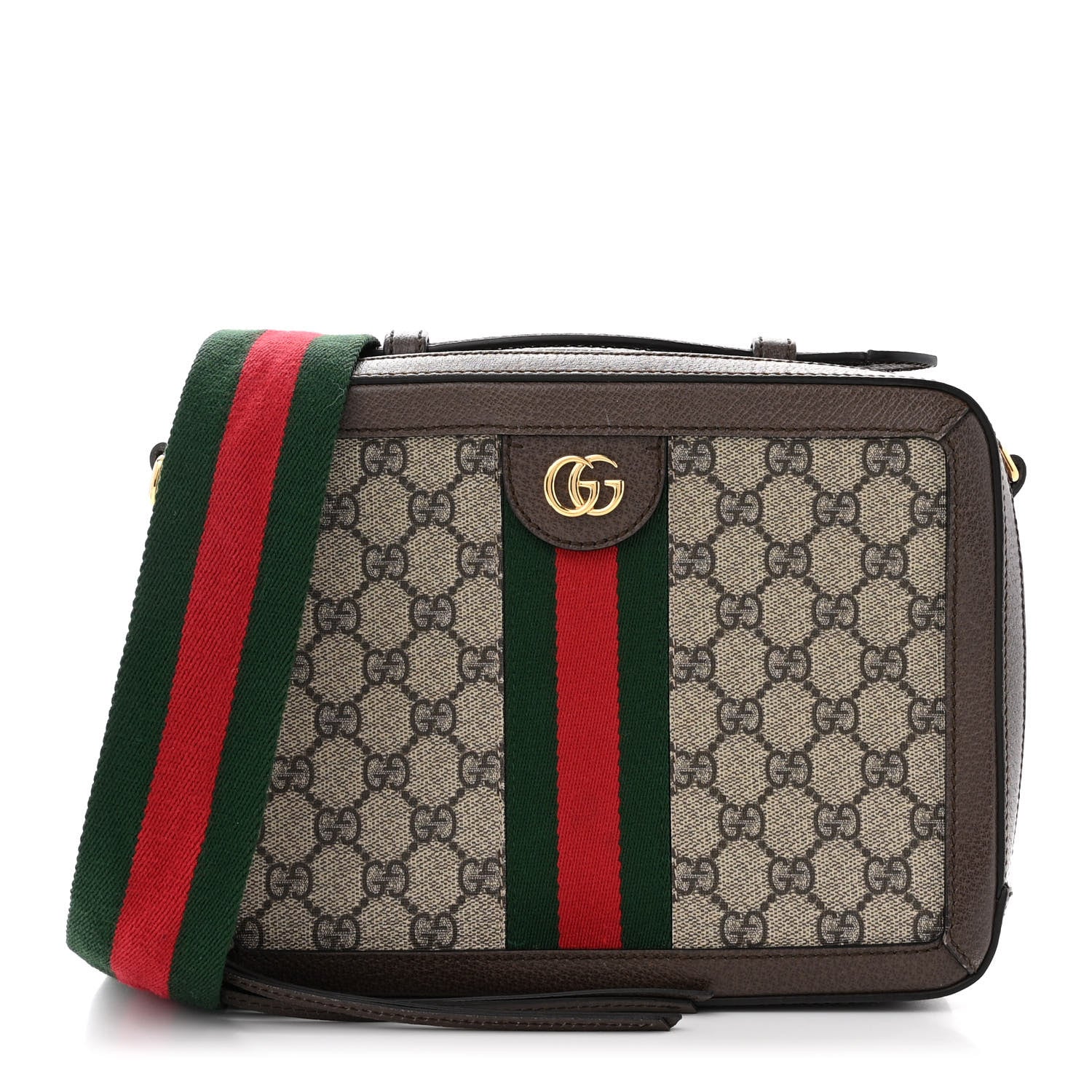 Gucci GG Supreme Monogram Web Small Ophidia Top Handle Shoulder Bag Brown 1 of 12