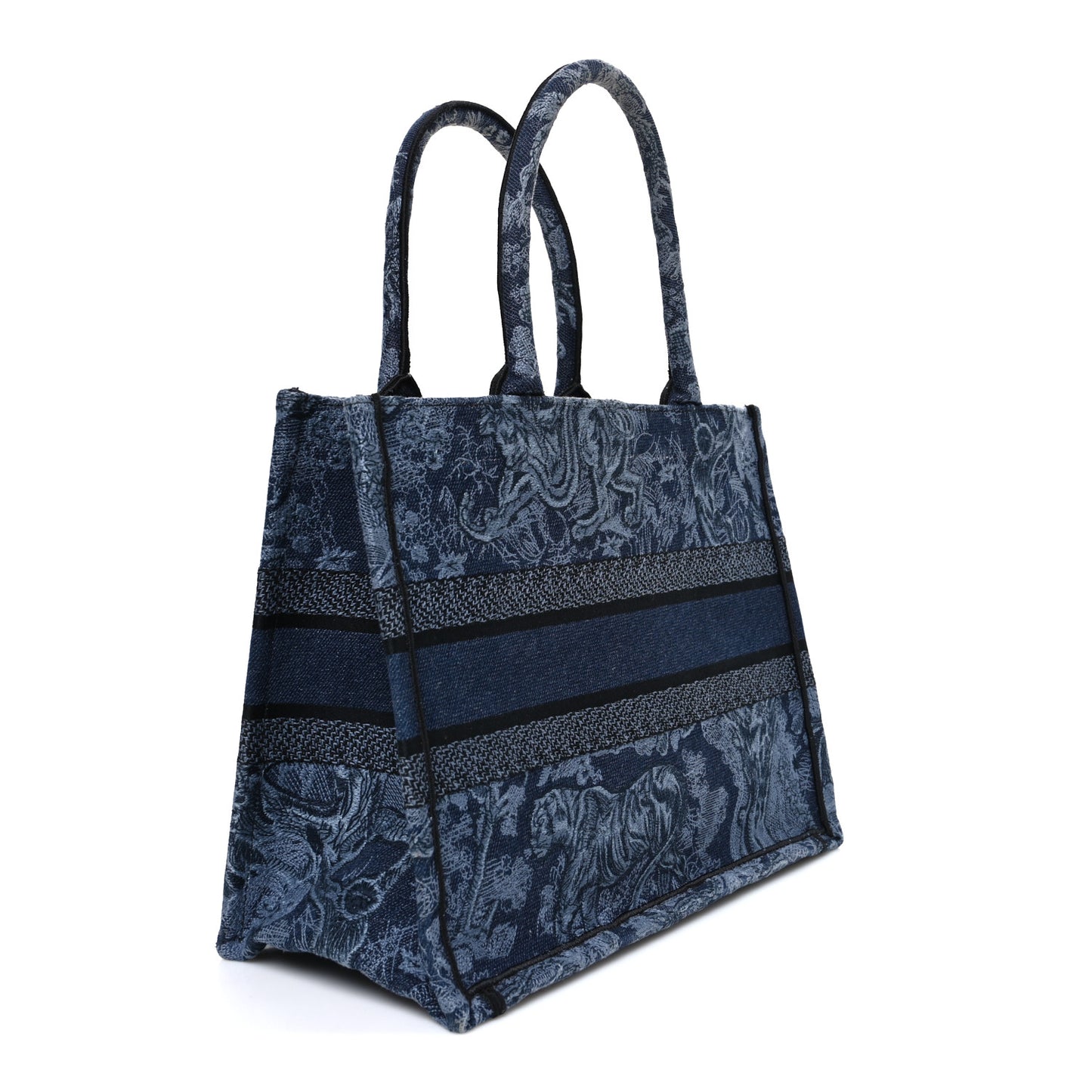 Canvas Embroidered Medium Dioriviera Toile De Jouy Book Tote Blue Black Blue Black