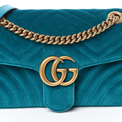 Gucci Velvet Matelasse Small GG Marmont Shoulder Bag Pavone Cyan 7 of 9