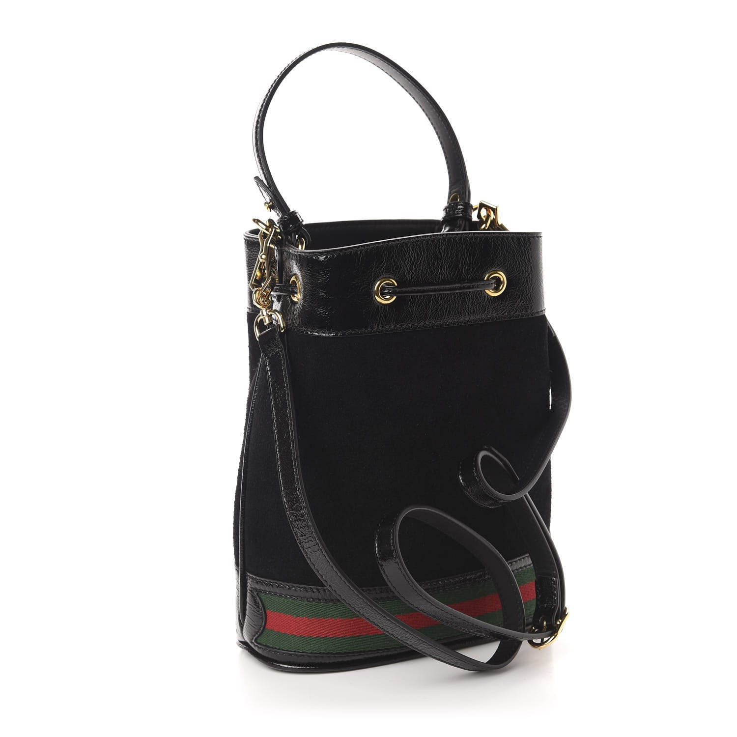 Gucci Suede Patent Web Small Ophidia Bucket Bag Black 3 of 10