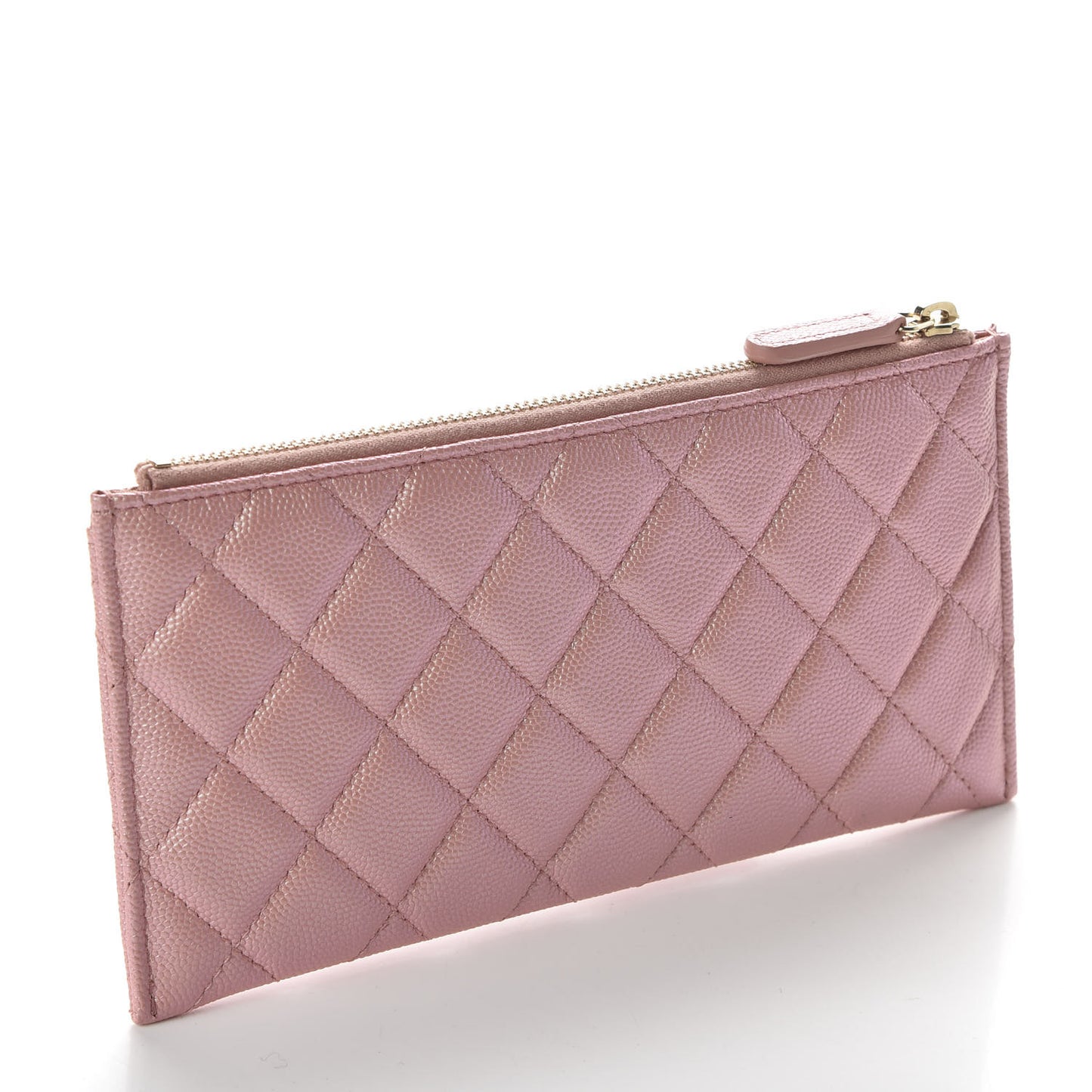 Iridescent Caviar Quilted Classic Zip Pouch Rose Pink