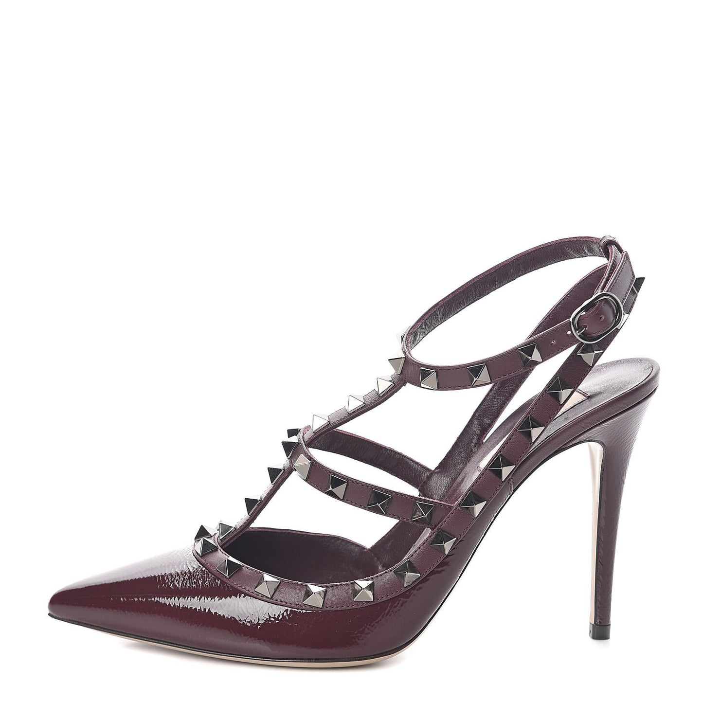 Wrinkled Patent Nappa Rockstud Ankle Strap 100mm Pumps 39.5 Rubin