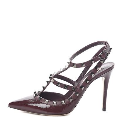 Valentino Garavani Wrinkled Patent Nappa Rockstud Ankle Strap 100mm Pumps 39.5 Rubin 1 of 7