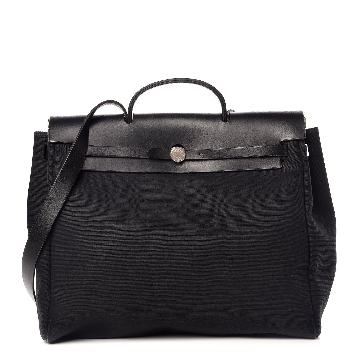 Hermes Toile Vache Calfskin Herbag 40 GM Black 1 of 19