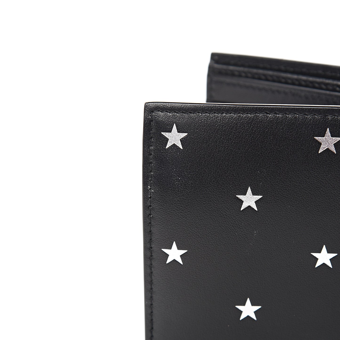 Calfskin Star Print Bi-Fold Wallet Black