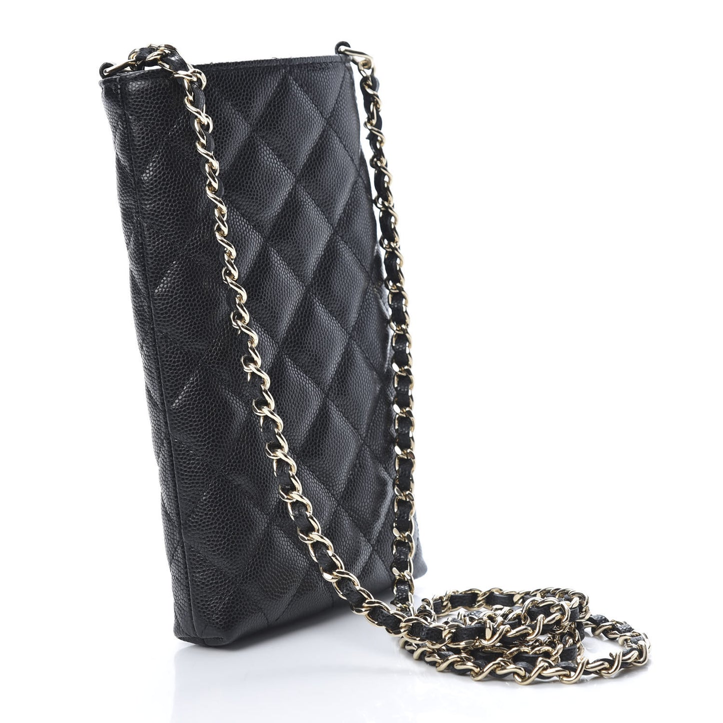 Caviar Quilted French New Wave Phone Holder With Chain Black