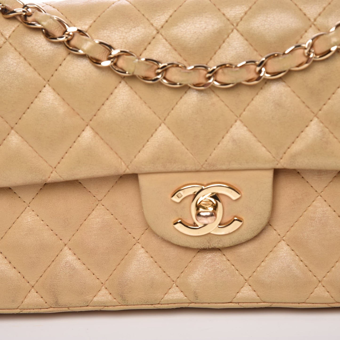Lambskin Quilted East West Flap Beige