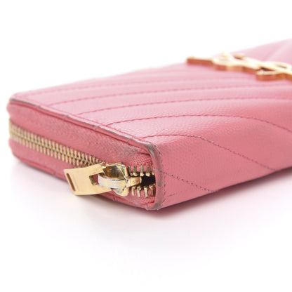 Saint Laurent Grain De Poudre Matelasse Chevron Monogram Zip Around Wallet Bubblegum 6 of 13