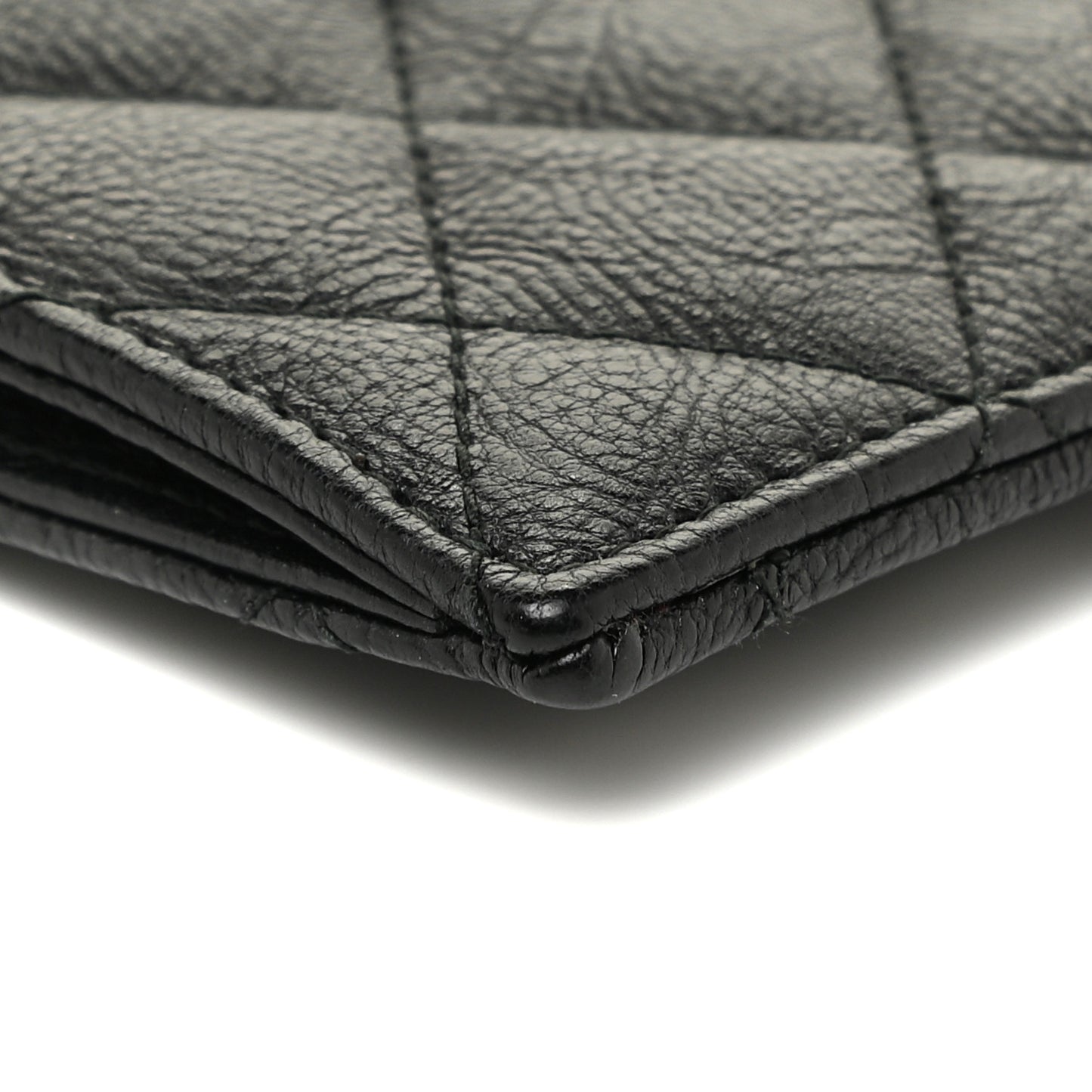 Crinkled Calfskin Quilted CC Zip Card Holder So Black