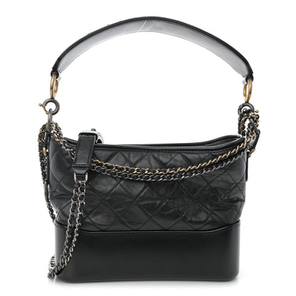 Chanel Aged Smooth Calfskin Quilted Medium Gabrielle Logo Hobo Black 1 of 10