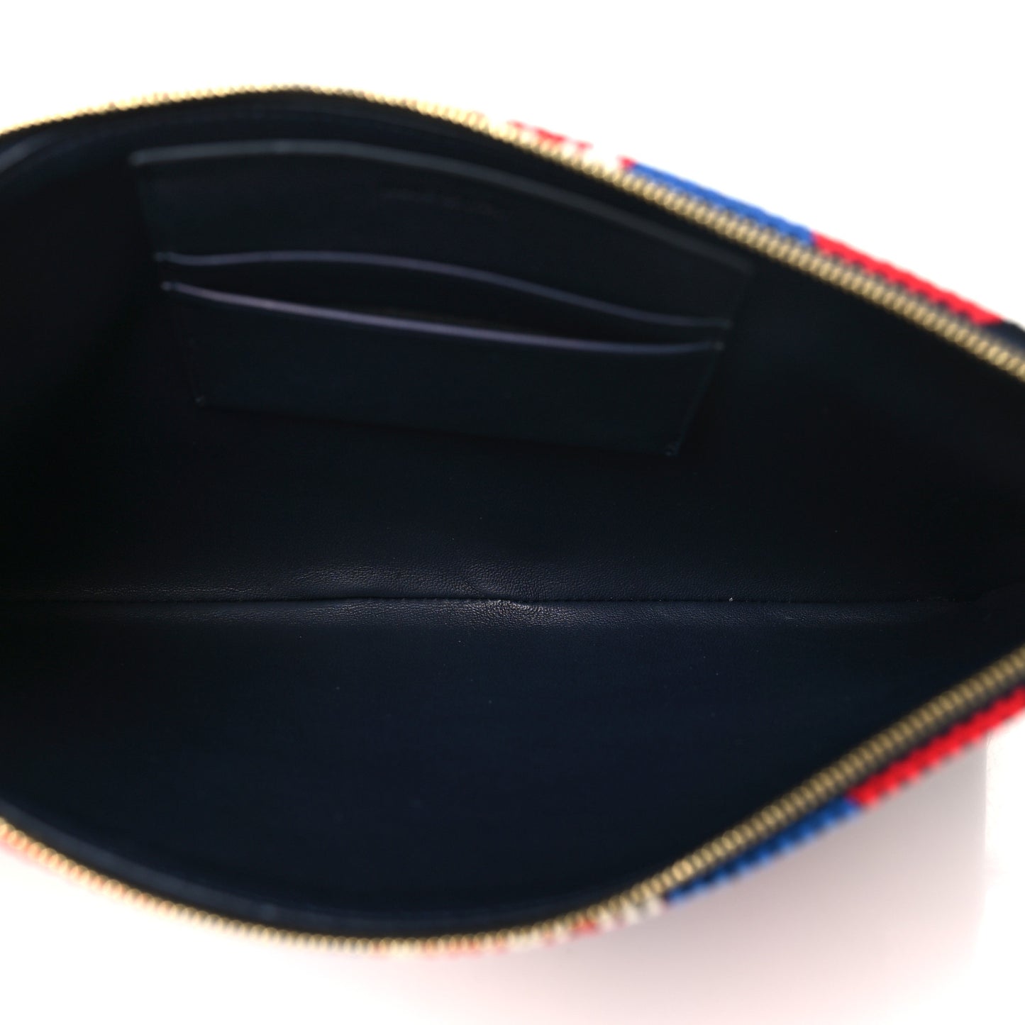 Cotton Canvas Lambskin Striped Solo Clutch Pouch Navy Blue