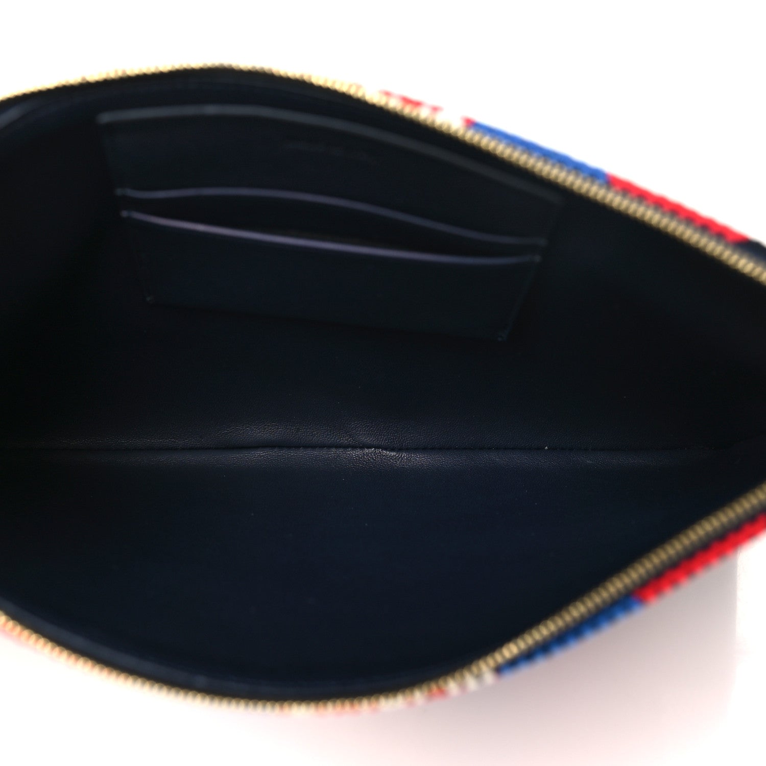 Celine Cotton Canvas Lambskin Striped Solo Clutch Pouch Navy Blue 5 of 9