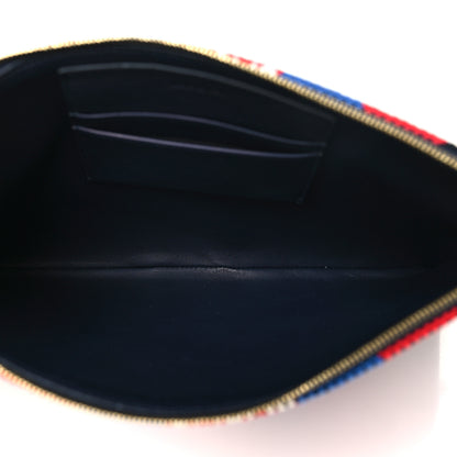 Celine Cotton Canvas Lambskin Striped Solo Clutch Pouch Navy Blue 5 of 9