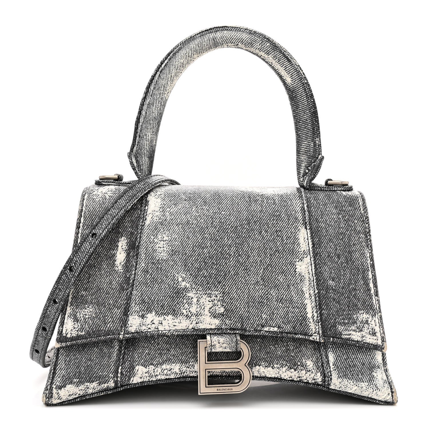 Balenciaga Nappa Denim Printed Small Hourglass Top Handle Bag Black 1 of 14