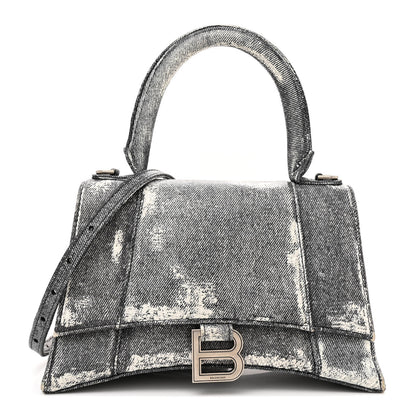 Balenciaga Nappa Denim Printed Small Hourglass Top Handle Bag Black 1 of 14
