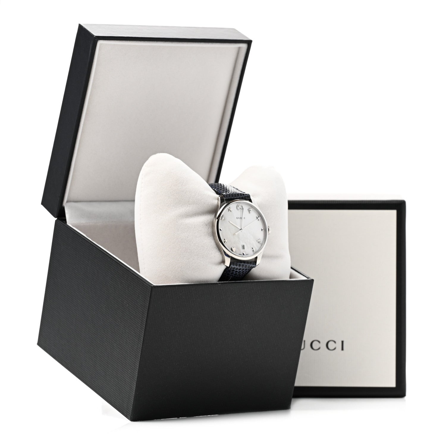 Gucci Stainless Steel Lizard Mother of Pearl 36mm G-Timeless Charm Quartz Watch 5 of 5