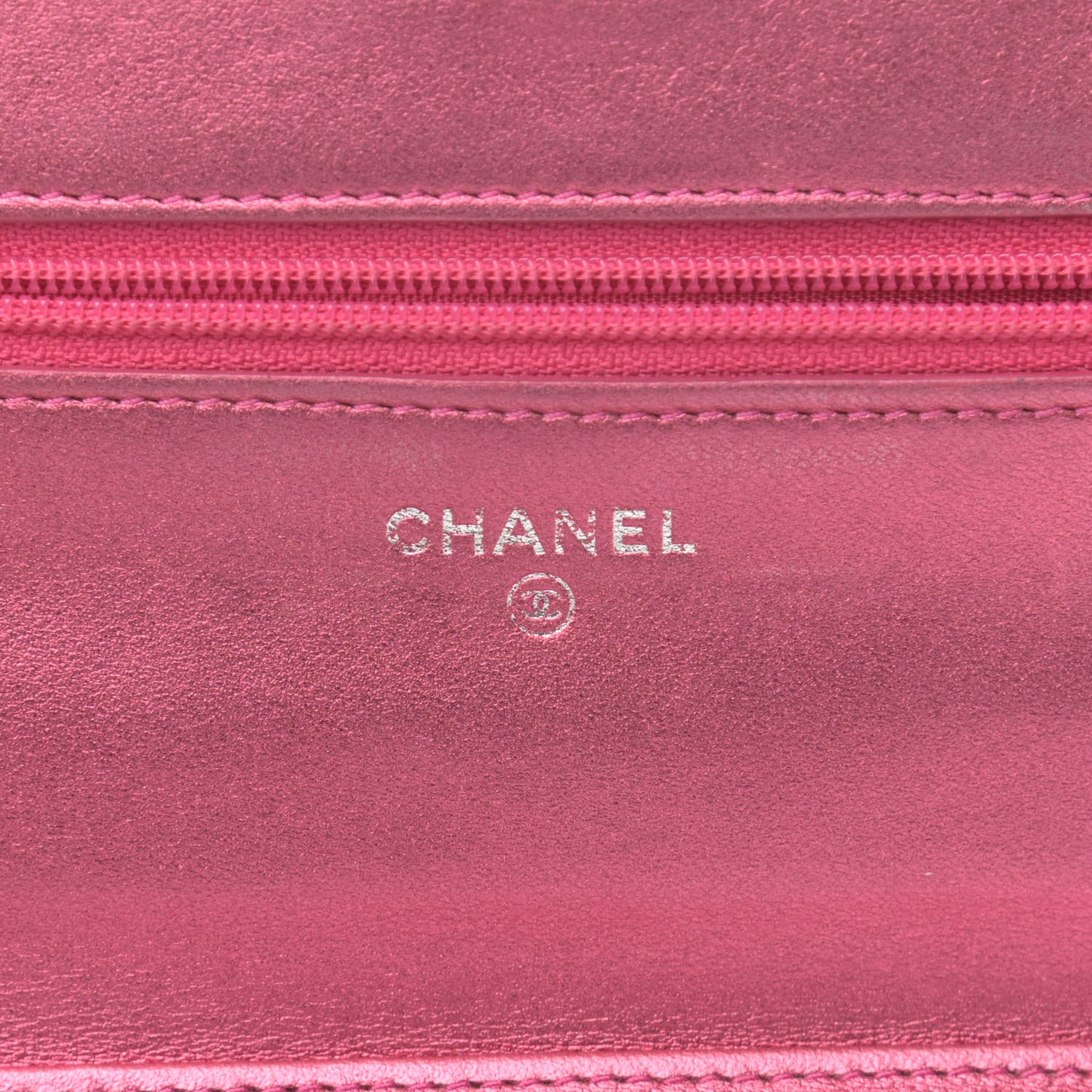 Metallic Patent Calfskin Quilted Boy Wallet On Chain WOC Fuchsia