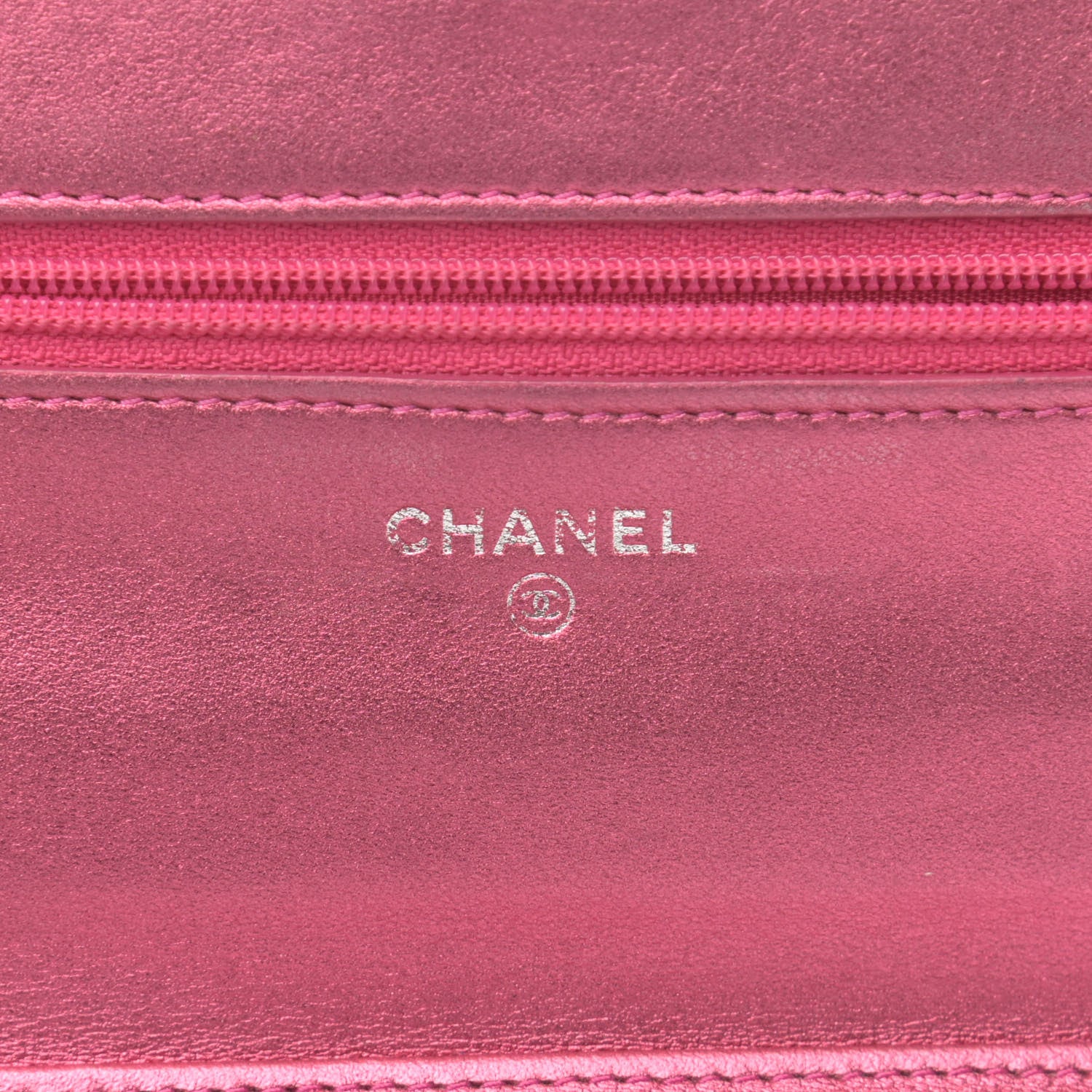 Chanel Metallic Patent Calfskin Quilted Boy Wallet On Chain WOC Fuchsia 6 of 20