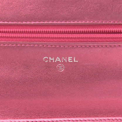 Chanel Metallic Patent Calfskin Quilted Boy Wallet On Chain WOC Fuchsia 6 of 20