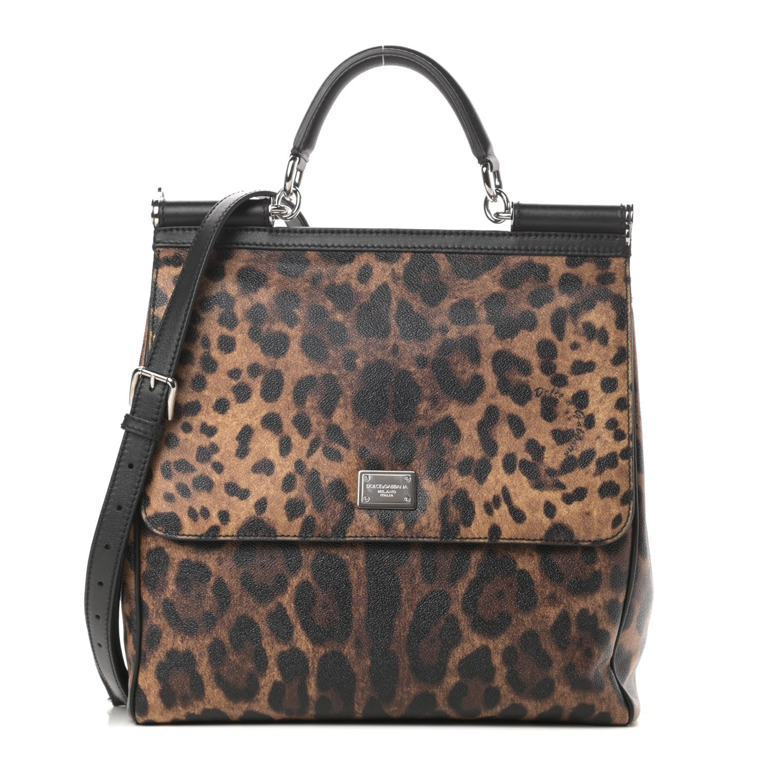 Dolce & Gabbana Dauphine Leopard Print Large Miss Sicily Satchel Black 1 of 10
