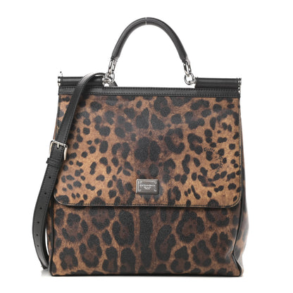 Dolce & Gabbana Dauphine Leopard Print Large Miss Sicily Satchel Black 1 of 10