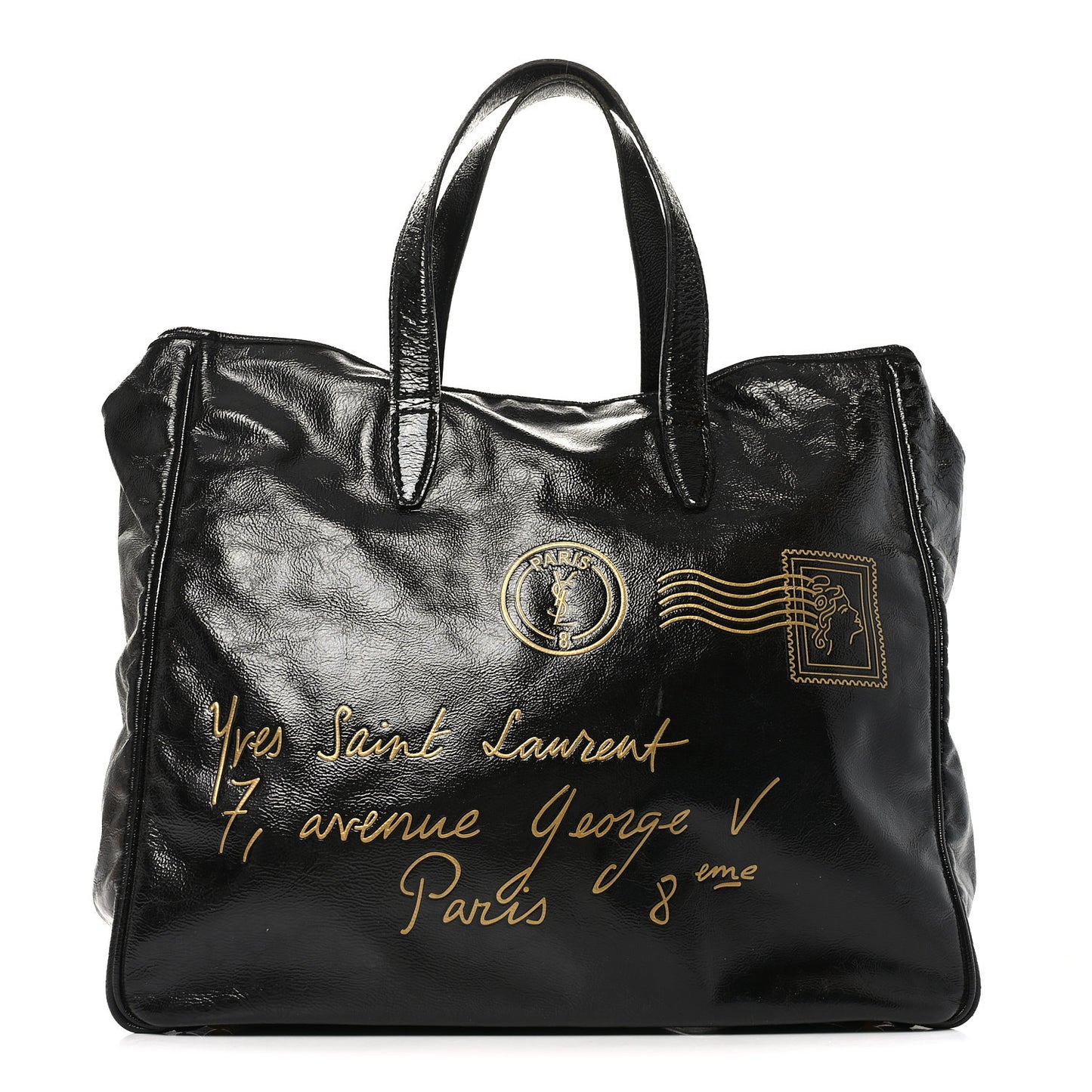 Textured Patent Y-Mail Tote Black