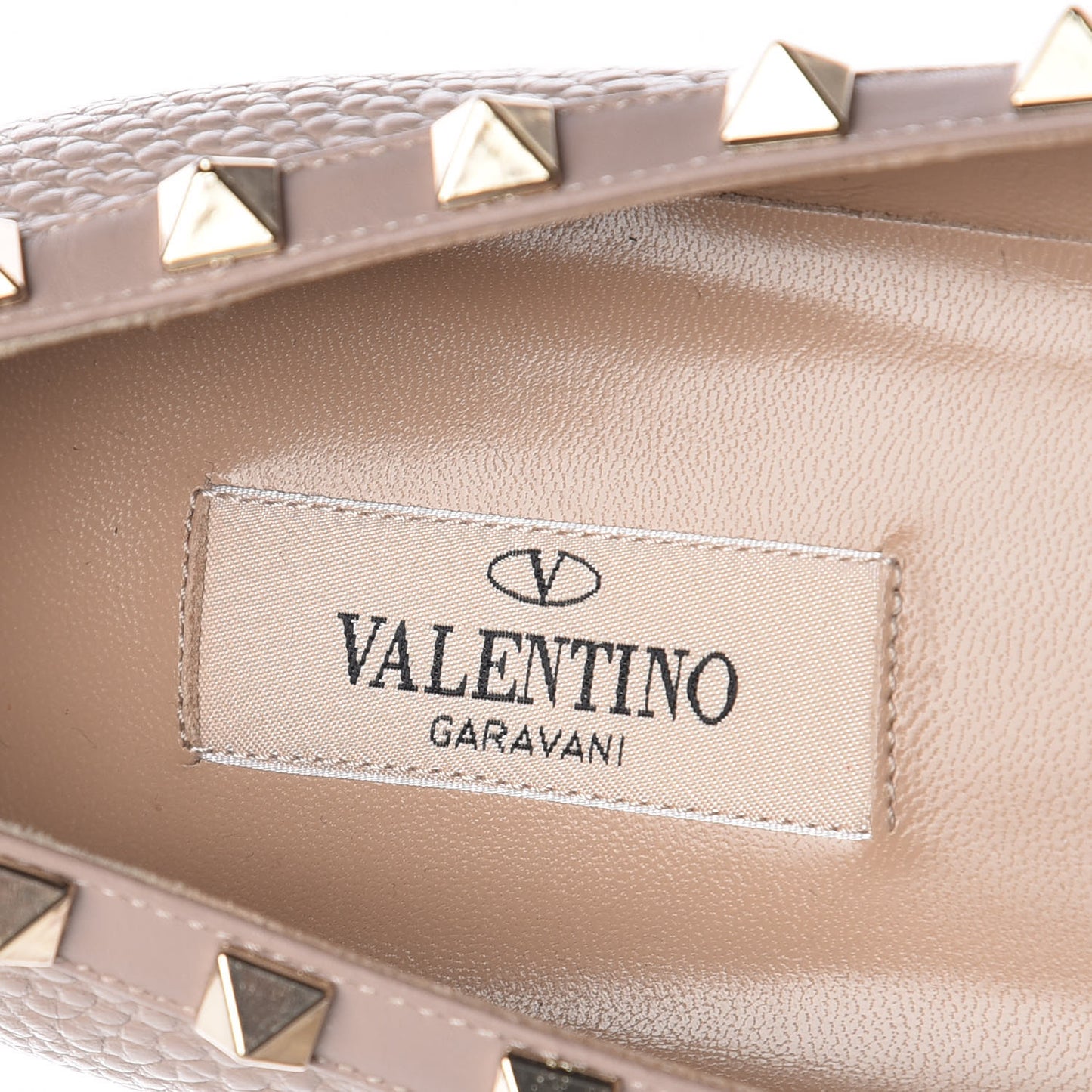 Pebbled Calfskin Rockstud Ballerina Flats 39.5 Poudre