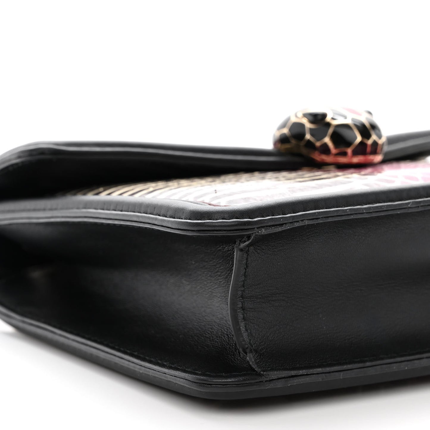 Calfskin Elaphe Serpenti Forever Crossbody Bag Ruby Wine Black Multicolor