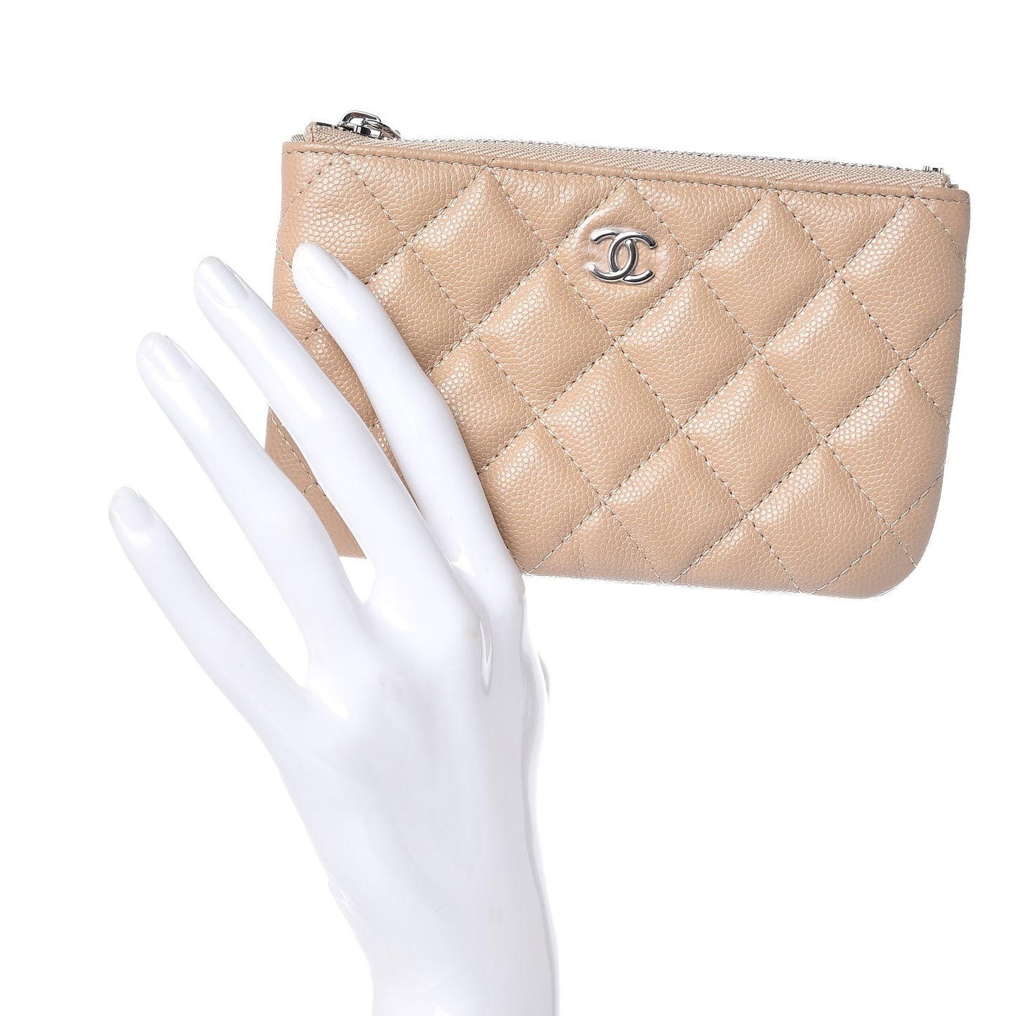 Caviar Quilted Small Cosmetic Case Beige