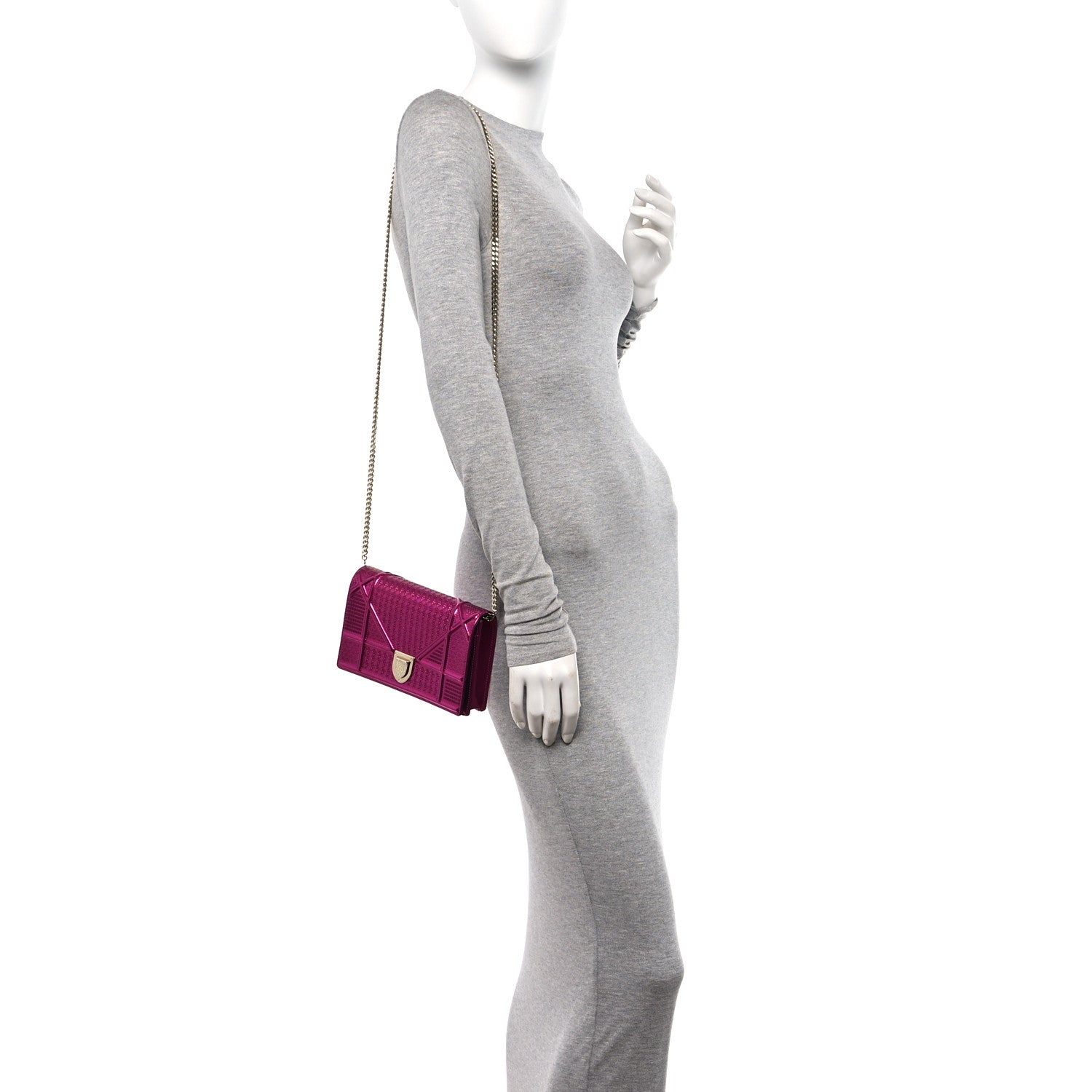 Christian Dior Patent Micro-Cannage Diorama Wallet on Chain Pouch Fuchsia 2 of 10