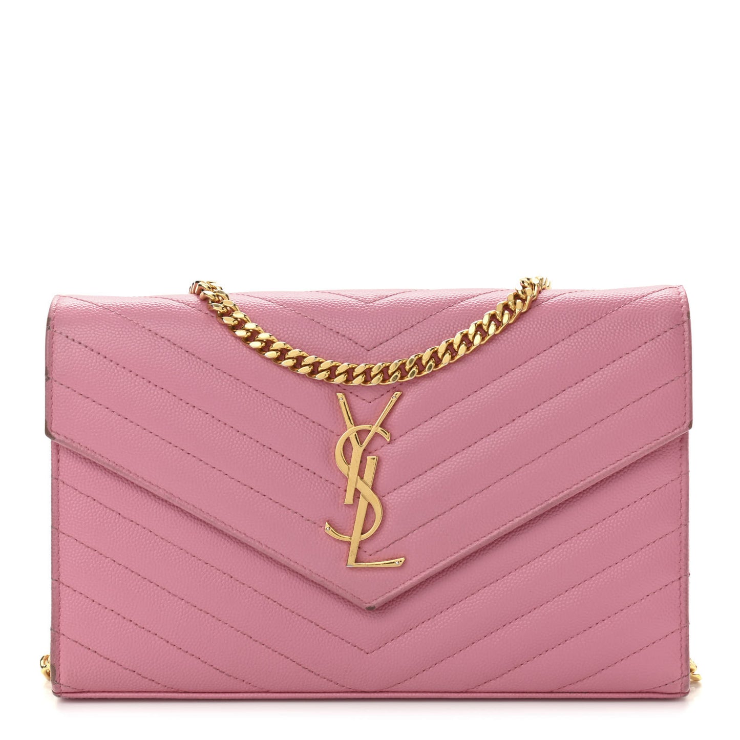 Grain De Poudre Matelasse Chevron Monogram Chain Wallet Indian Pink