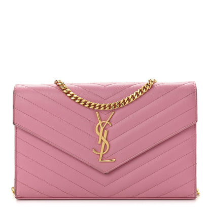 Saint Laurent Grain De Poudre Matelasse Chevron Monogram Chain Wallet Indian Pink 1 of 13